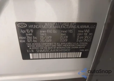 2019 Hyundai Santa Fe Ultimate 2.0T from USA, damaged, VIN 5NMS5CAA9KH112432